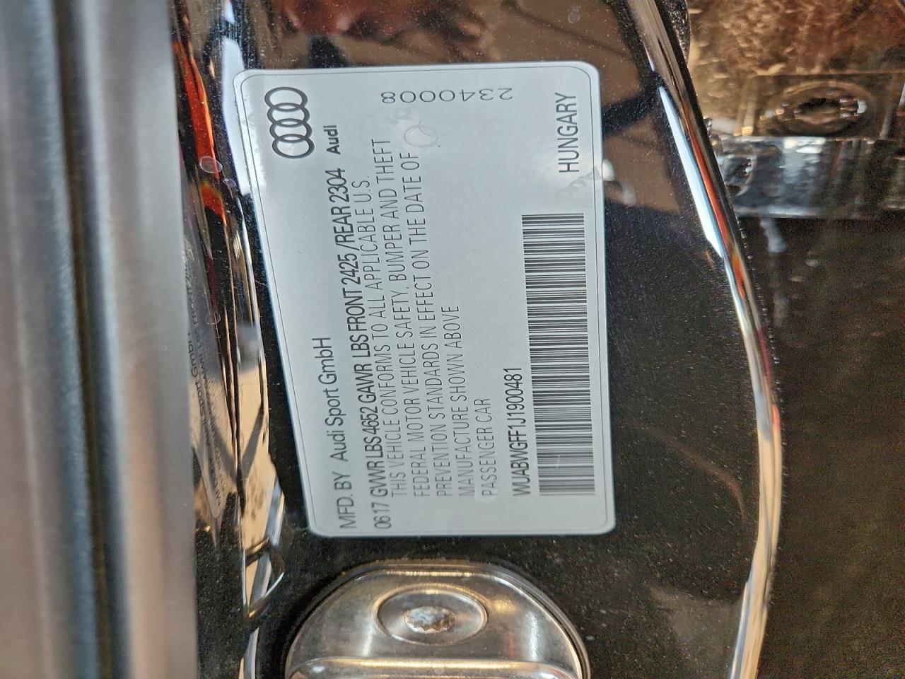 2018 Audi Rs3 VIN: WUABWGFF1J1900481 Lot: 93838925