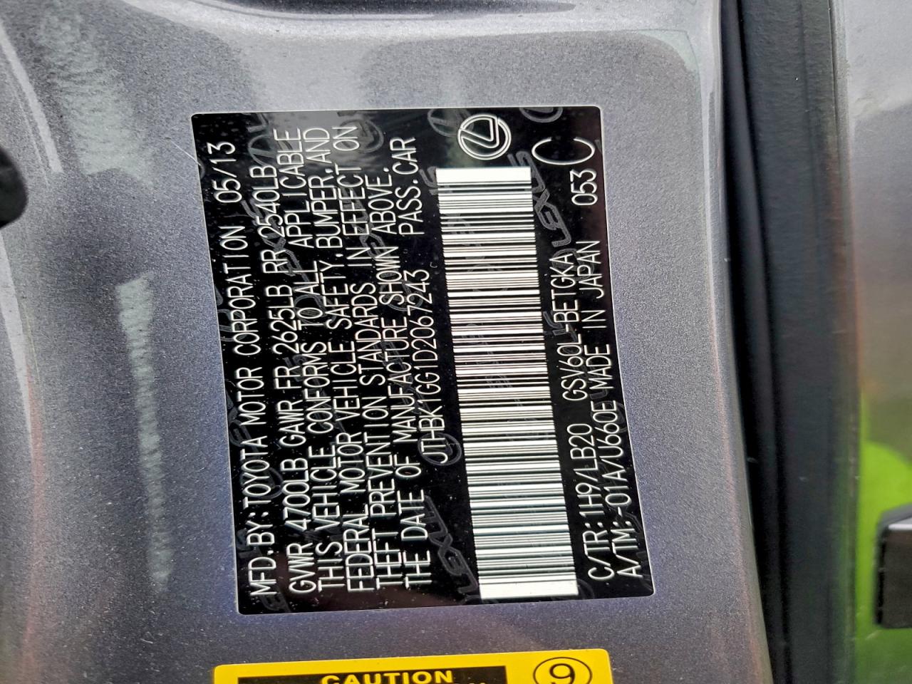 2013 Lexus Es 350 VIN: JTHBK1GG1D2067243 Lot: 93772605