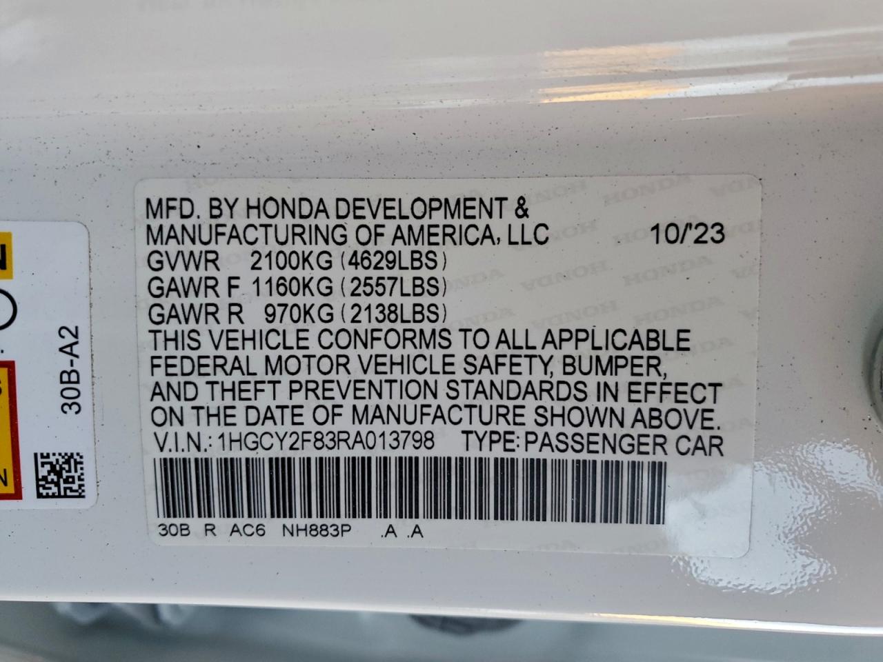 2024 Honda Accord Touring Hybrid VIN: 1HGCY2F83RA013798 Lot: 94781805