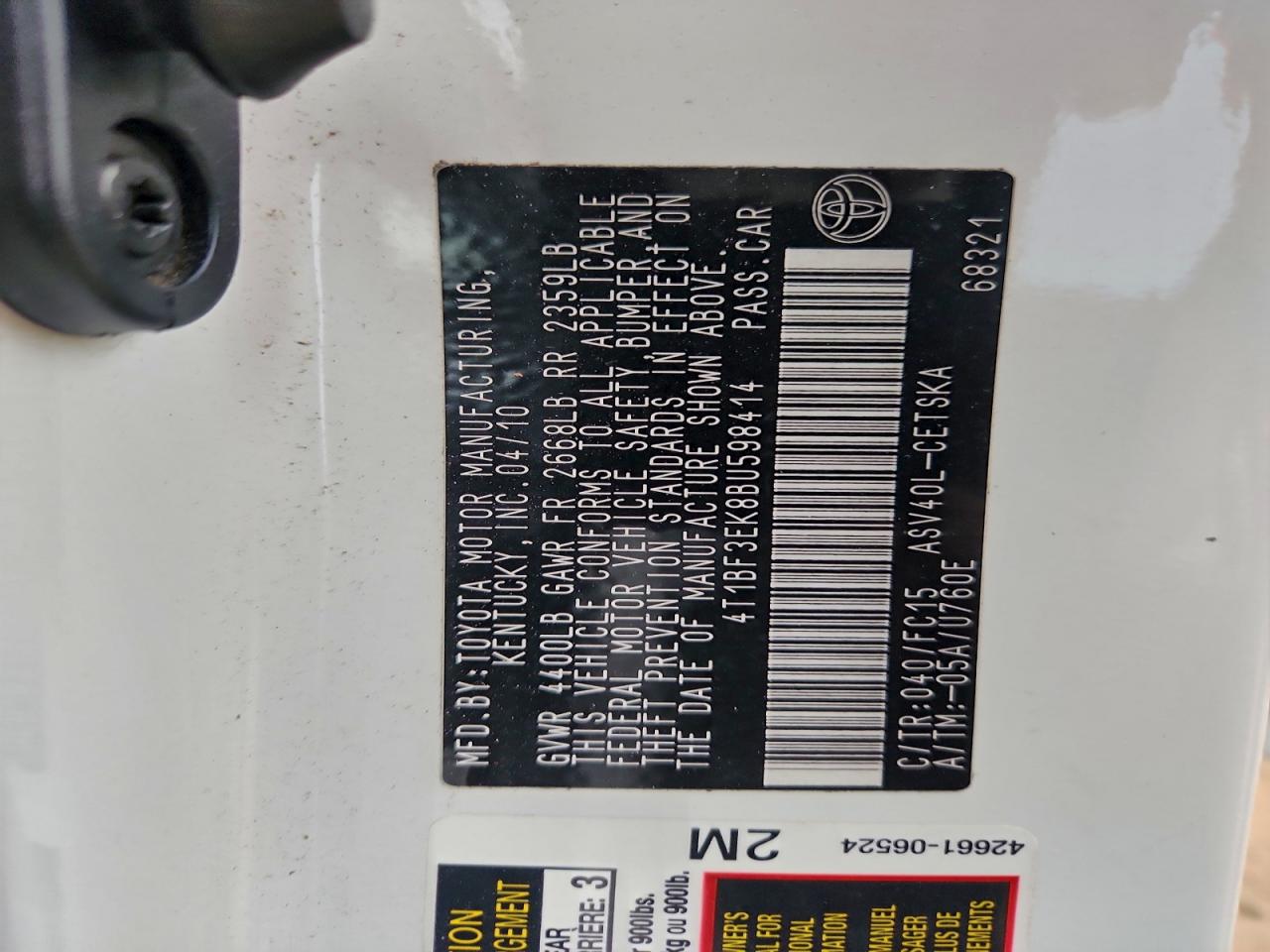 2011 Toyota Camry Base VIN: 4T1BF3EK8BU598414 Lot: 94934505