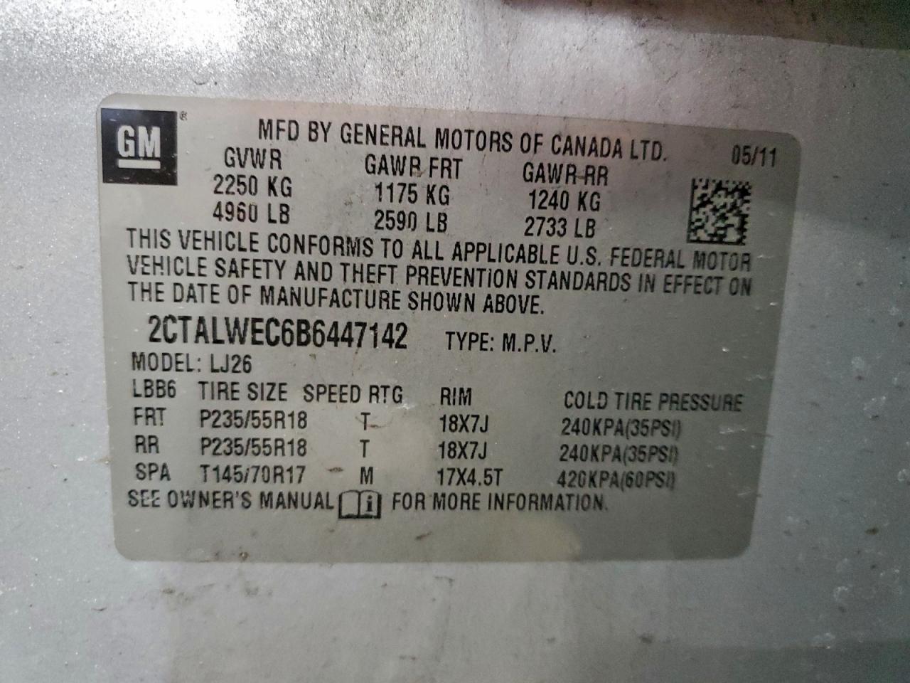 2011 GMC Terrain Slt VIN: 2CTALWEC6B6447142 Lot: 96221805