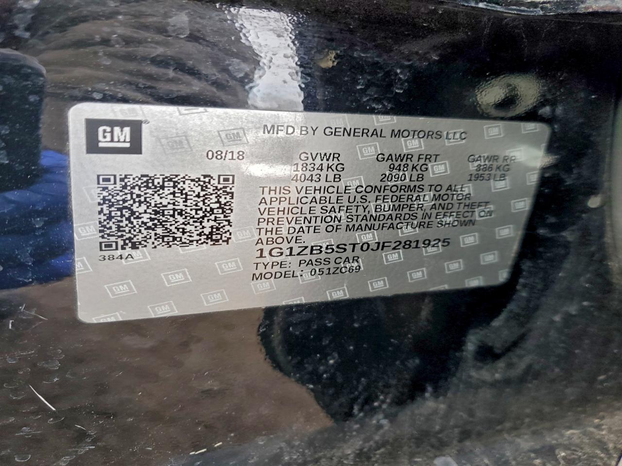 2018 Chevrolet Malibu Ls VIN: 1G1ZB5ST0JF281925 Lot: 95134515