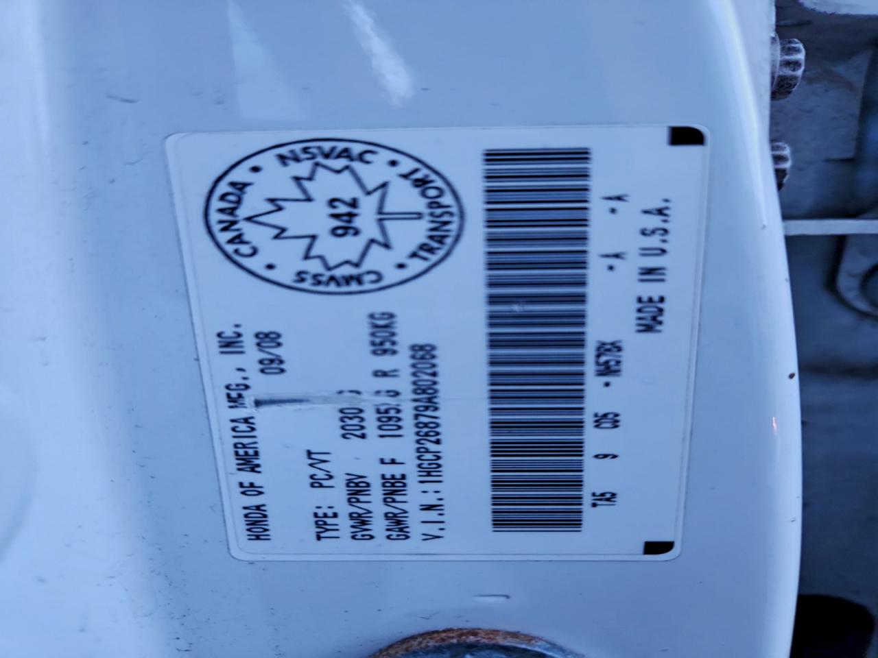 2009 Honda Accord Exl VIN: 1HGCP26879A802068 Lot: 94473525