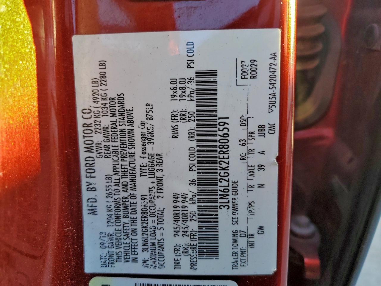 2014 Lincoln Mkz VIN: 3LN6L2GK2ER806591 Lot: 96372725