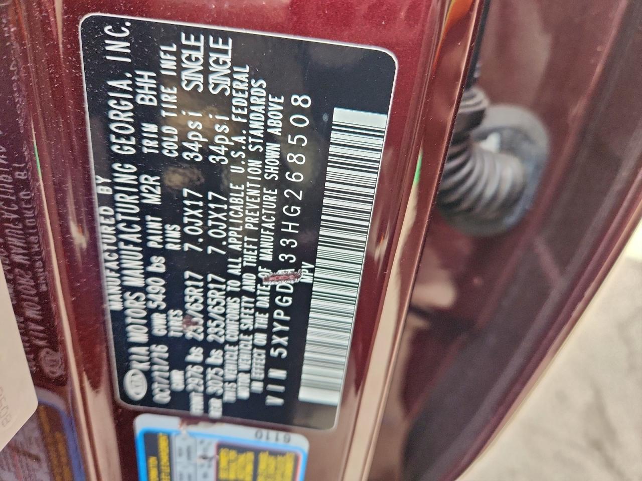 2017 Kia Sorento Lx VIN: 5XYPGDA33HG268508 Lot: 96036485