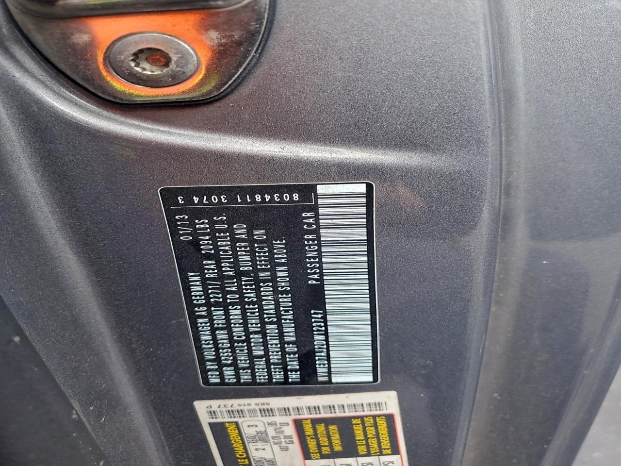 2013 Volkswagen Gti VIN: WVWED7AJ2DW123747 Lot: 94787785