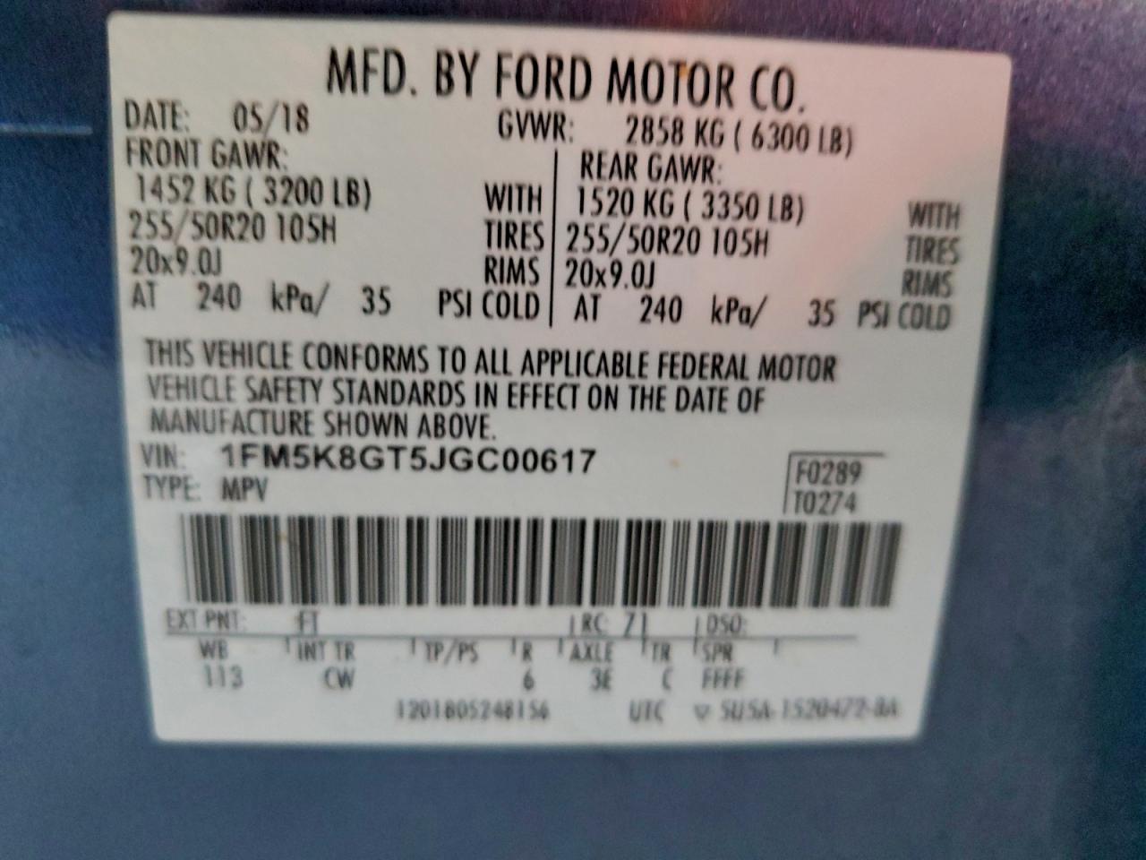 2018 Ford Explorer Sport VIN: 1FM5K8GT5JGC00617 Lot: 95754115