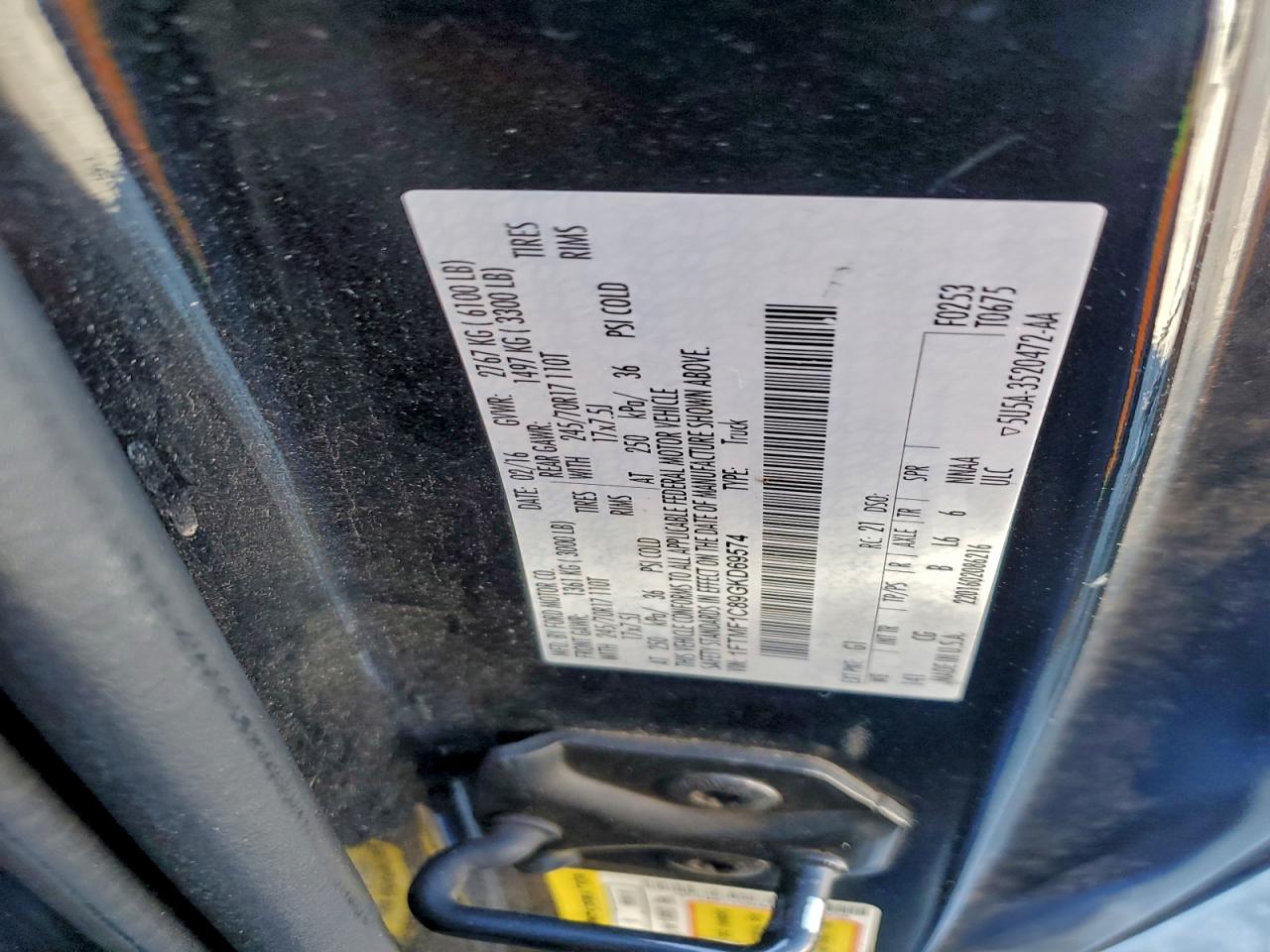 2016 Ford F150 VIN: 1FTMF1C89GKD69574 Lot: 96891255