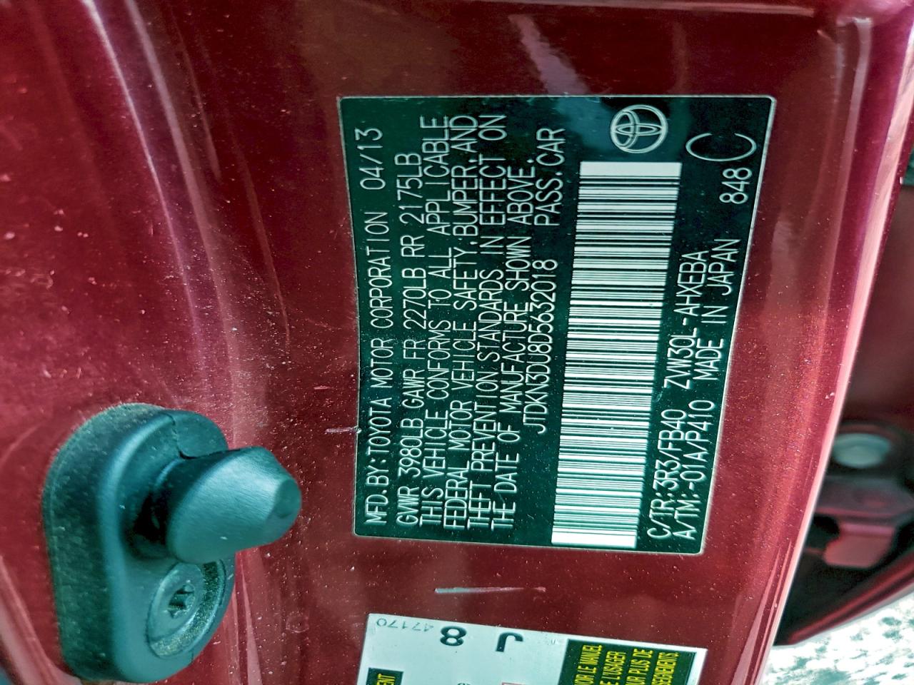 2013 Toyota Prius VIN: JTDKN3DU8D5632018 Lot: 95633915