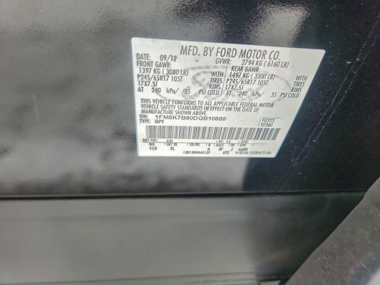 2013 Ford Explorer VIN: 1FM5K7B80DGB10888 Lot: 95680715