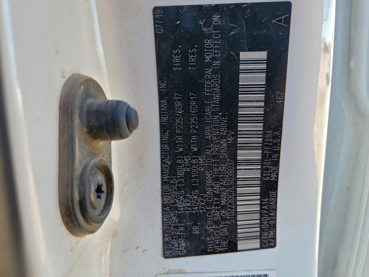 2020 Toyota Sienna L VIN: 5TDZZ3DC7LS038037 Lot: 95947055