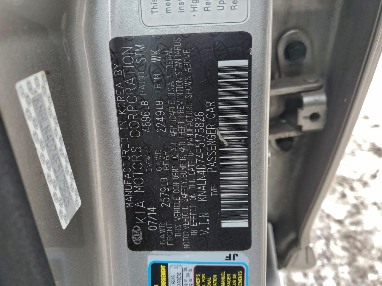 2015 Kia Cadenza Premium VIN: KNALN4D74F5175826 Lot: 95935665