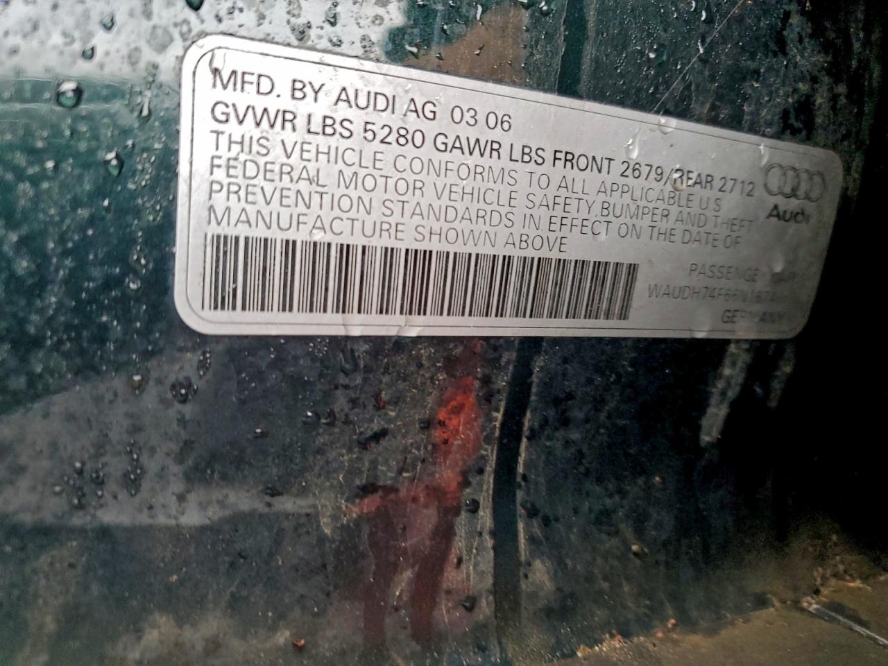 2006 Audi A6 3.2 Quattro VIN: WAUDH74F66N167408 Lot: 95683925