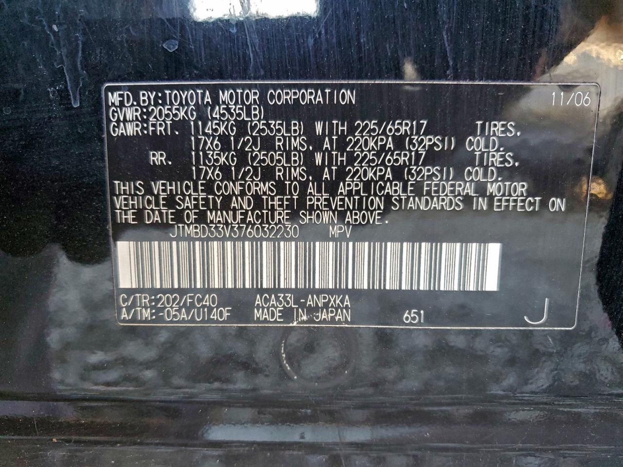 2007 Toyota Rav4 VIN: JTMBD33V376032230 Lot: 95764105