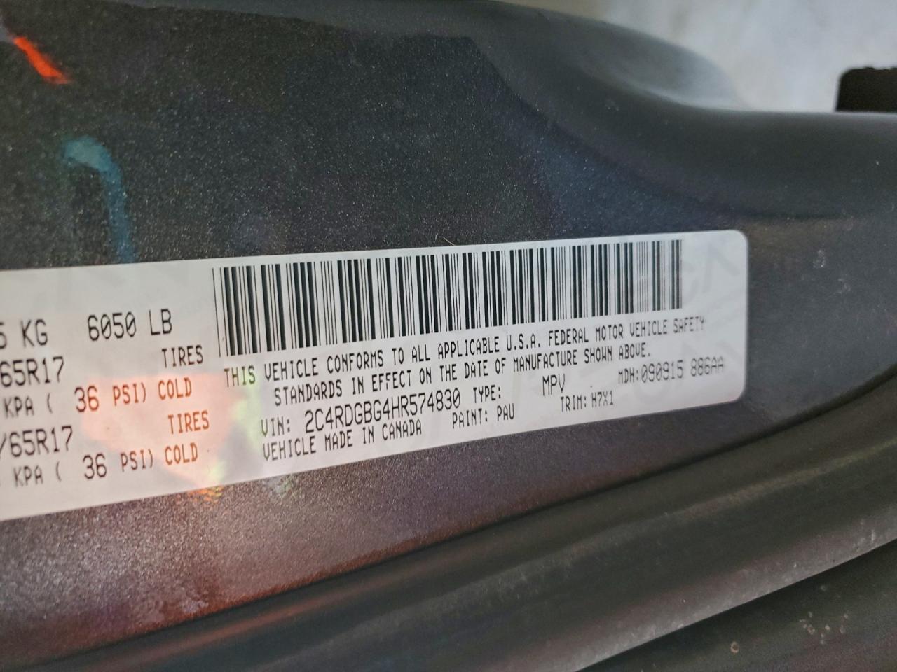 2017 Dodge Grand Caravan Se VIN: 2C4RDGBG4HR574830 Lot: 95464945