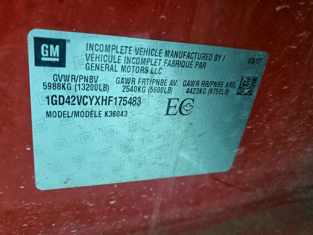 2017 GMC Sierra K3500 VIN: 1GD42VCYXHF175483 Lot: 94857175