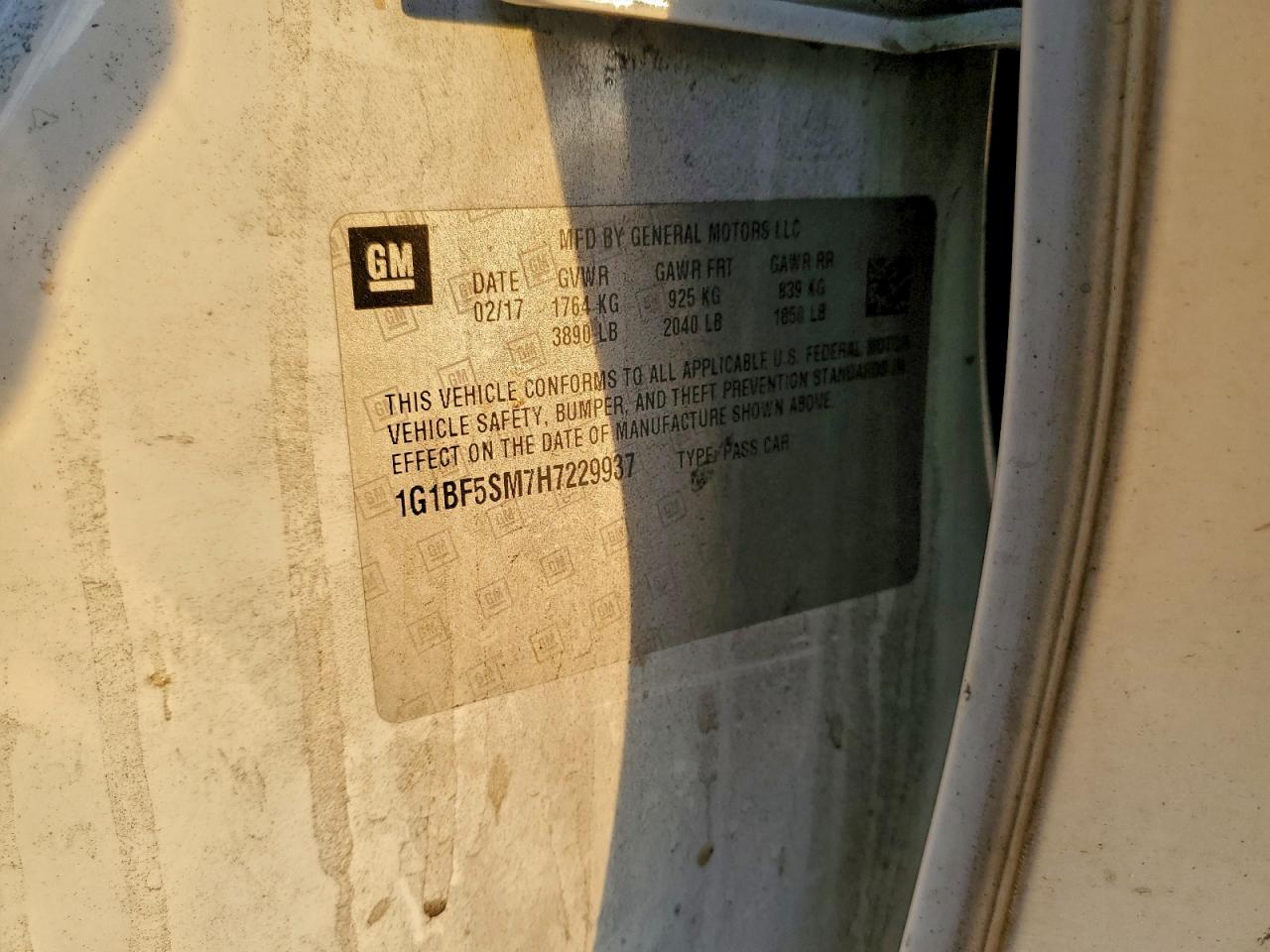 2017 Chevrolet Cruze Premier VIN: 1G1BF5SM7H7229937 Lot: 96984575