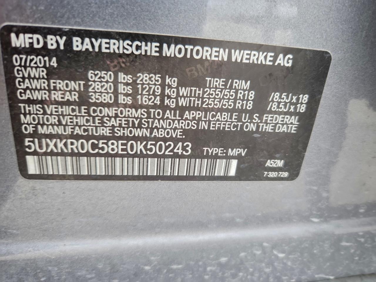 2014 BMW X5 xDrive35I VIN: 5UXKR0C58E0K50243 Lot: 95211365