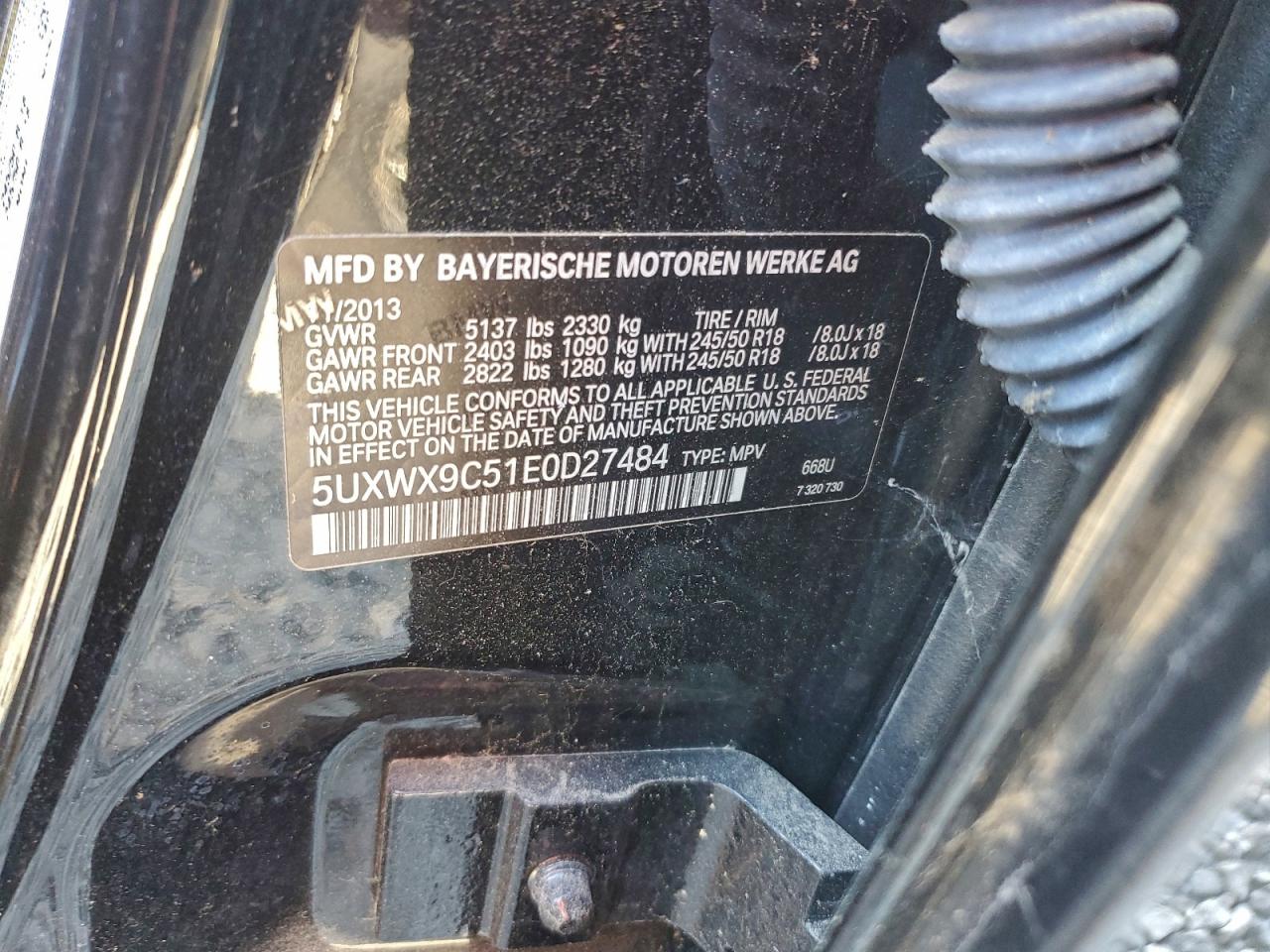 2014 BMW X3 xDrive28I VIN: 5UXWX9C51E0D27484 Lot: 96355995