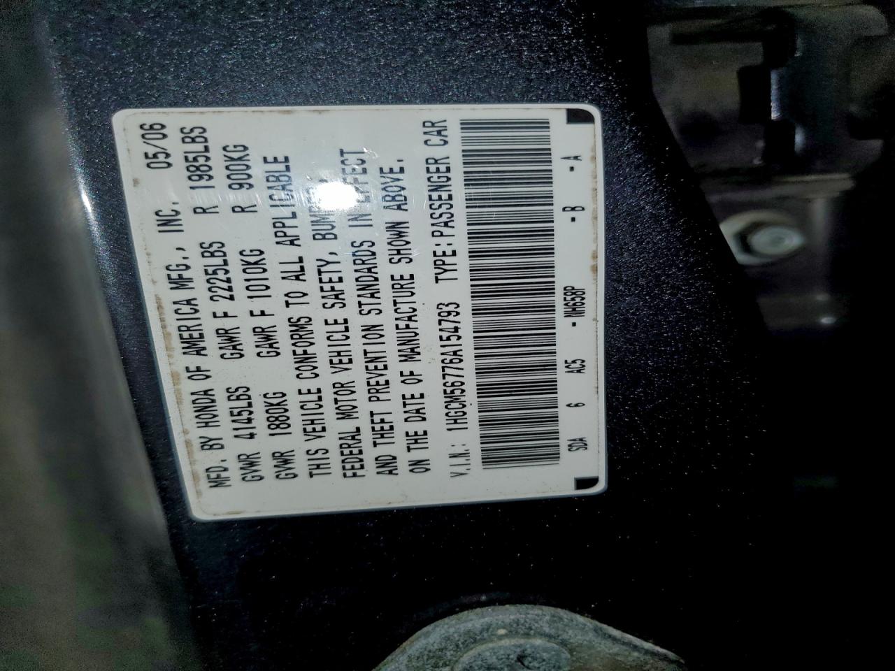 2006 Honda Accord Ex VIN: 1HGCM56776A154793 Lot: 95520565