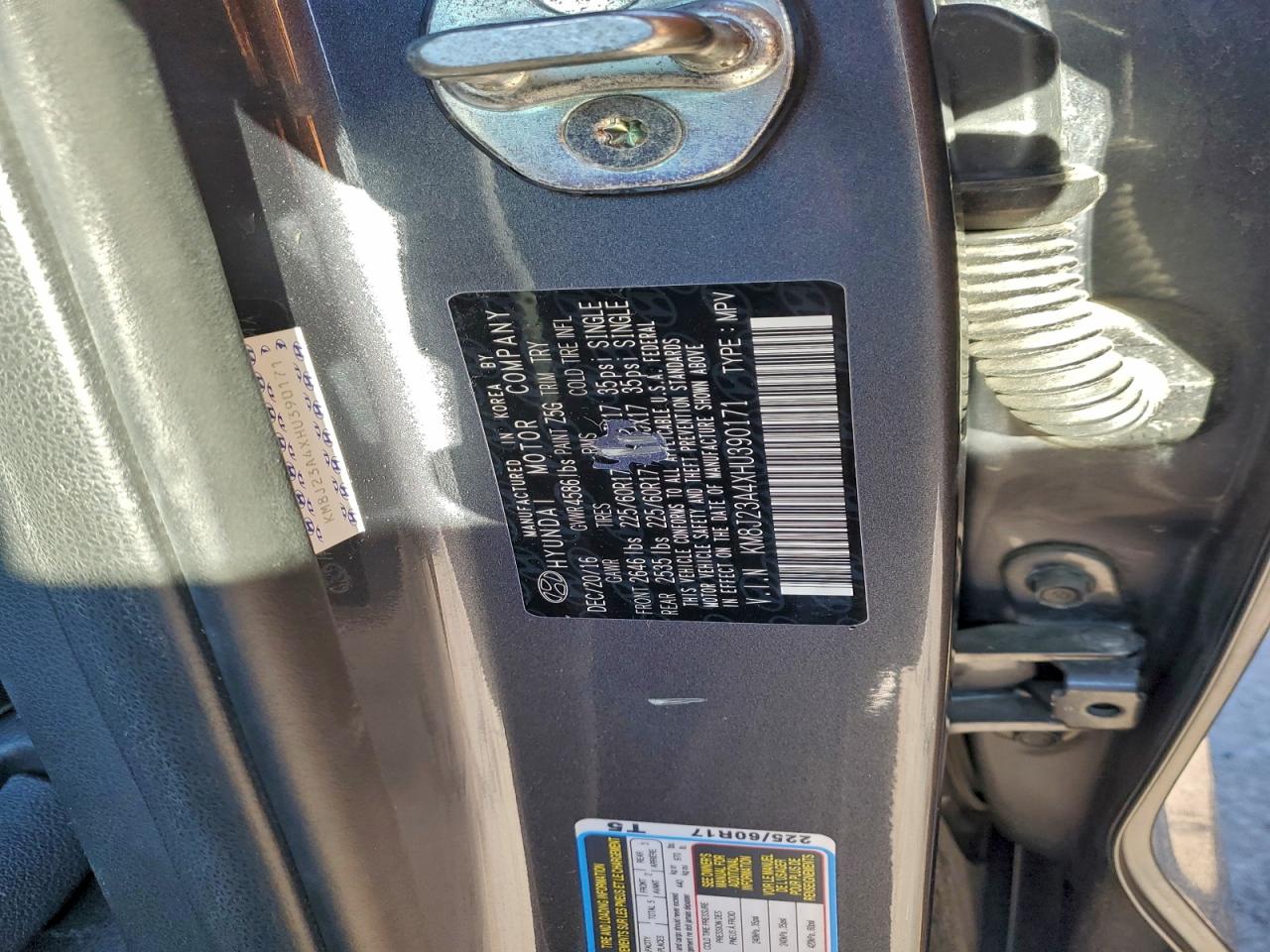 2017 Hyundai Tucson Se VIN: KM8J23A4XHU390171 Lot: 96750545