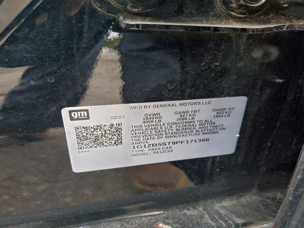 2023 Chevrolet Malibu Ls VIN: 1G1ZB5ST9PF171366 Lot: 92952875