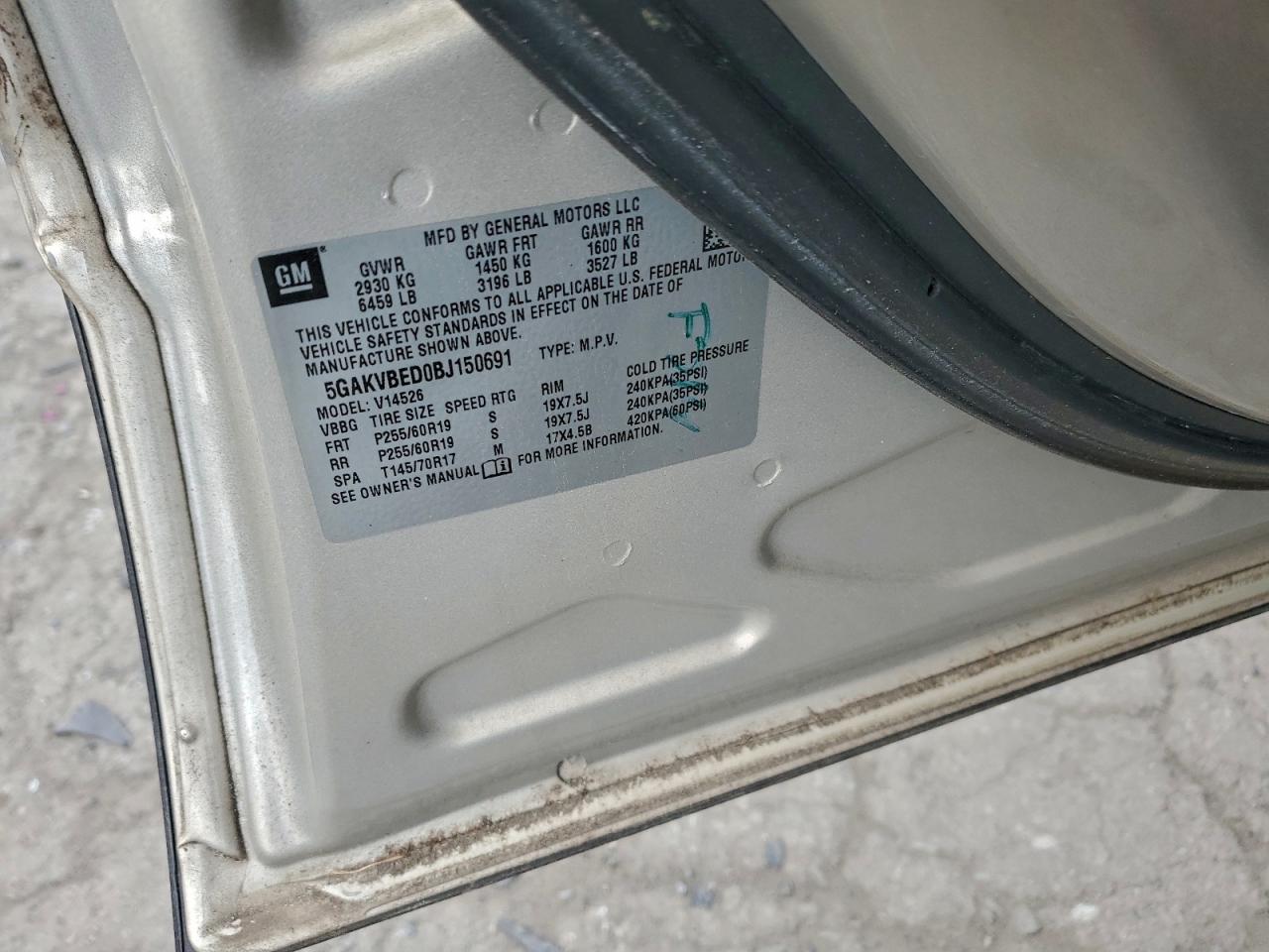 2011 Buick Enclave Cxl VIN: 5GAKVBED0BJ150691 Lot: 95156265