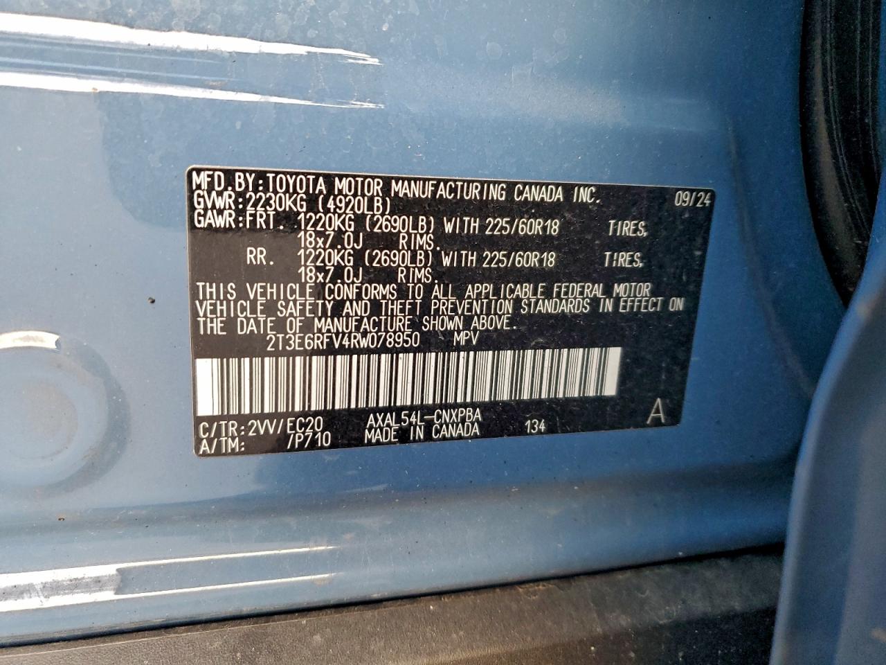 2024 Toyota Rav4 Xse VIN: 2T3E6RFV4RW078950 Lot: 95069095