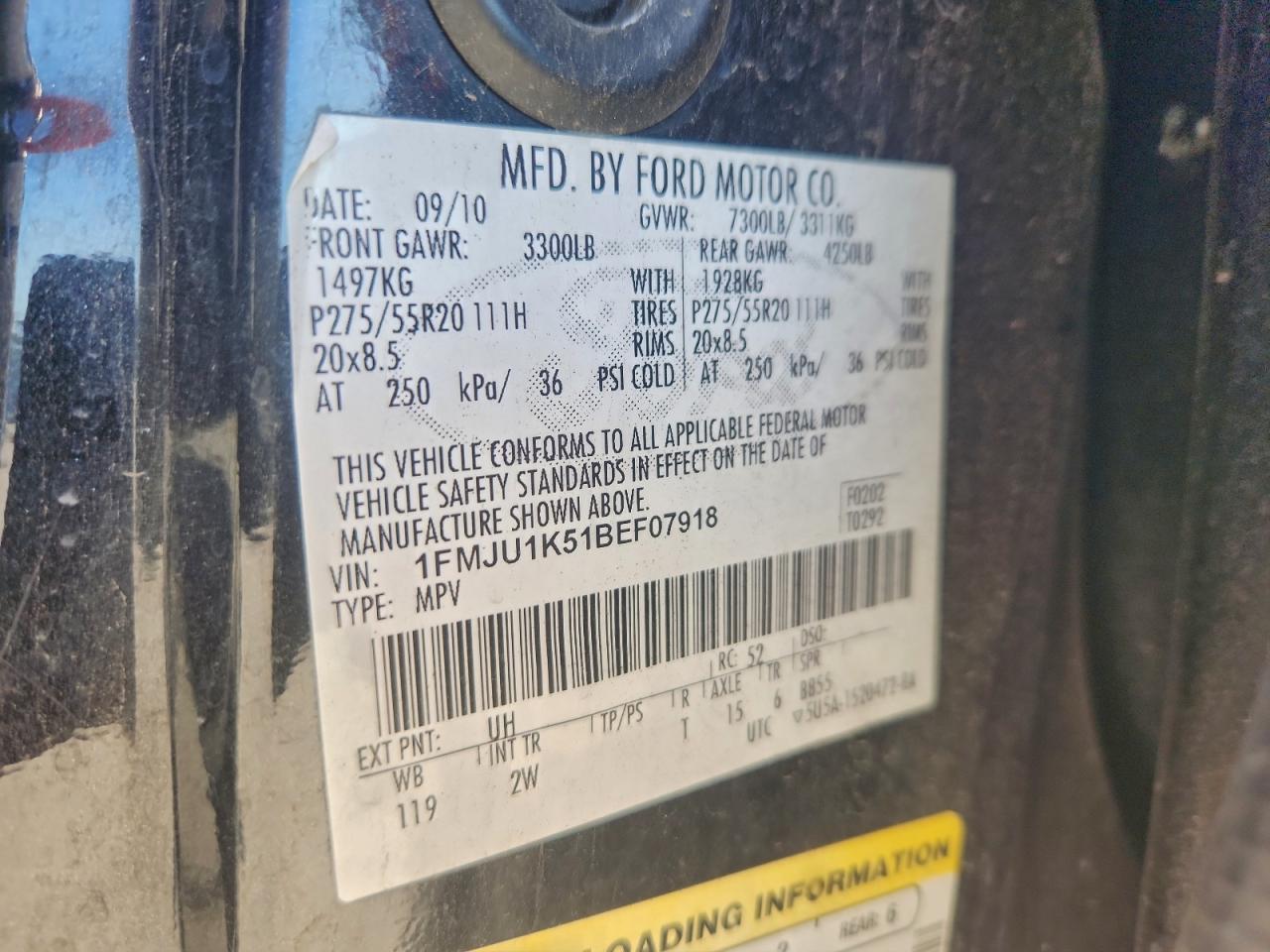 2011 Ford Expedition Limited VIN: 1FMJU1K51BEF07918 Lot: 96165105