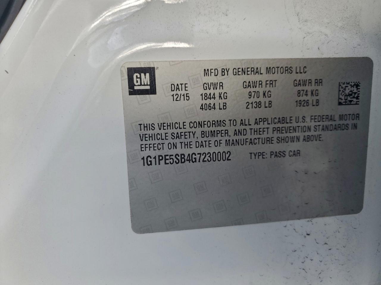 2016 Chevrolet Cruze Limited Lt VIN: 1G1PE5SB4G7230002 Lot: 95786025