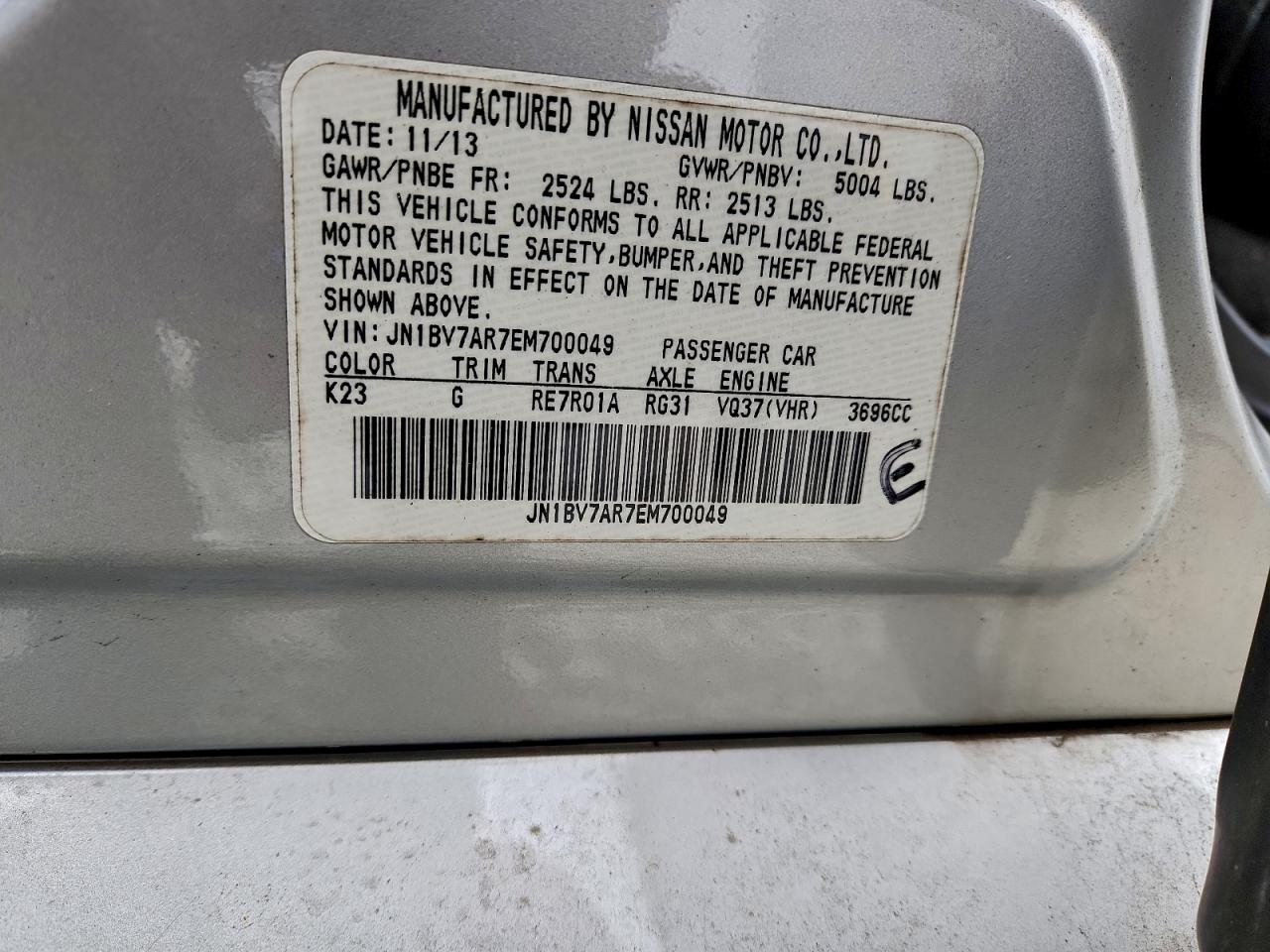 2014 Infiniti Q50 Base VIN: JN1BV7AR7EM700049 Lot: 94632565