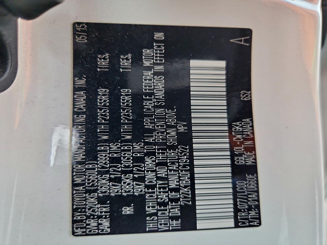 2015 Lexus Rx 350 VIN: 2T2ZK1BA0FC194522 Lot: 94542245