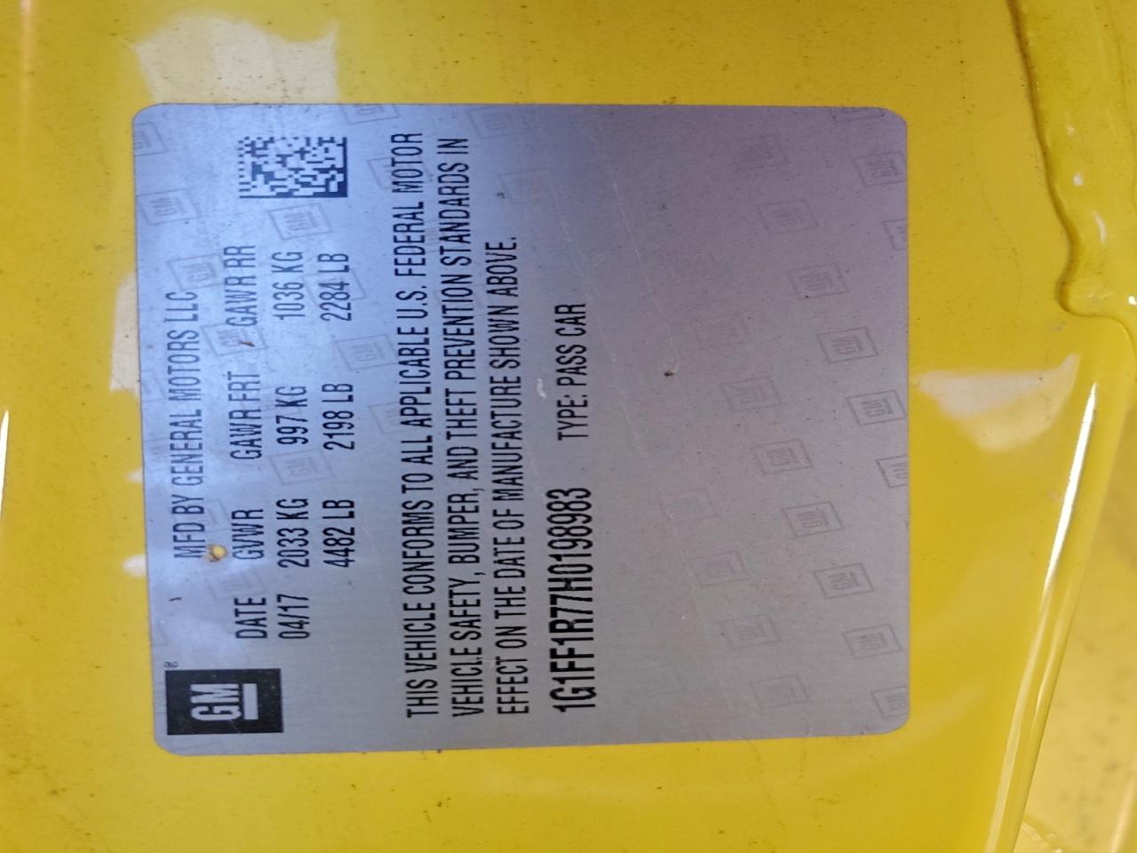 2017 Chevrolet Camaro Ss VIN: 1G1FF1R77H0198983 Lot: 93701765