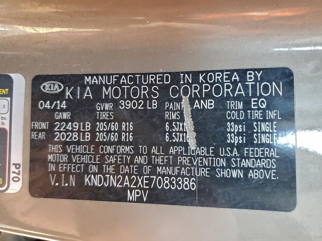 2014 Kia Soul VIN: KNDJN2A2XE7083386 Lot: 95937875