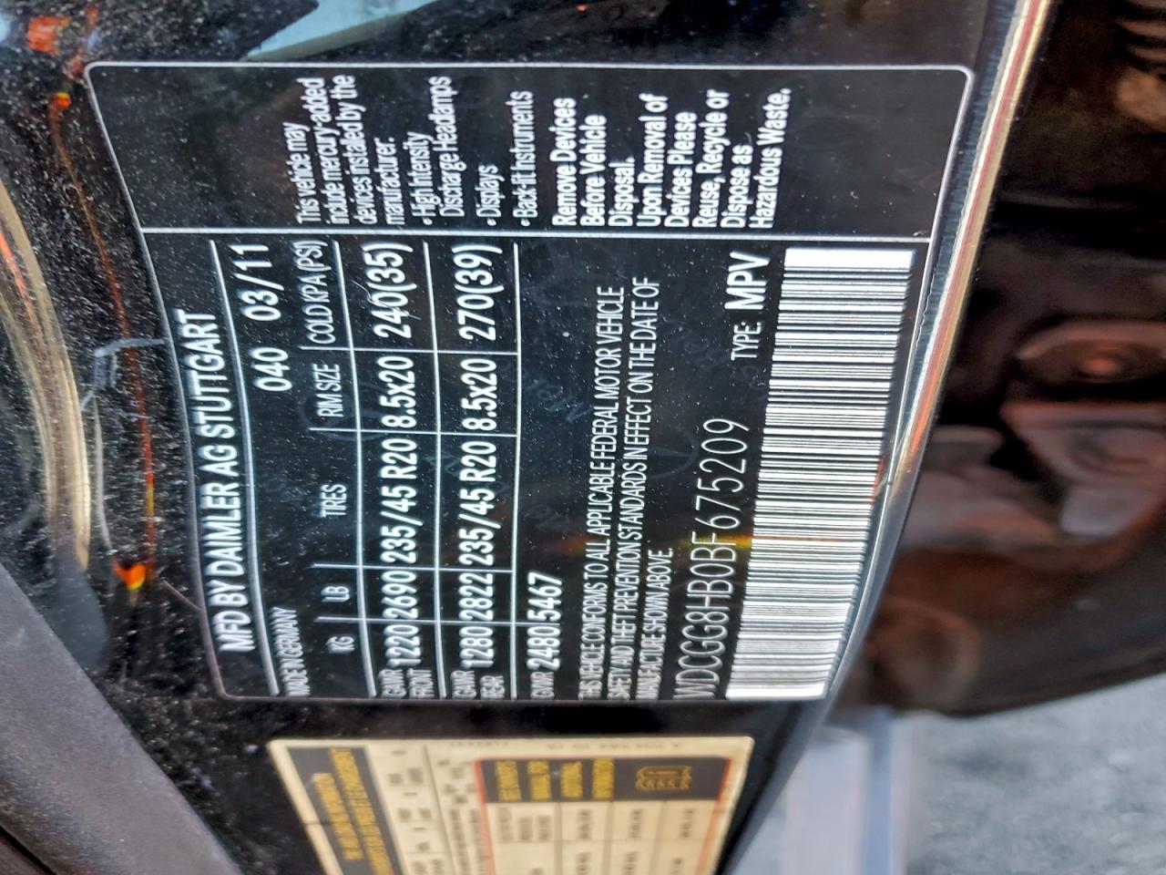 2011 Mercedes-Benz Glk 350 4Matic VIN: WDCGG8HB0BF675209 Lot: 95036935