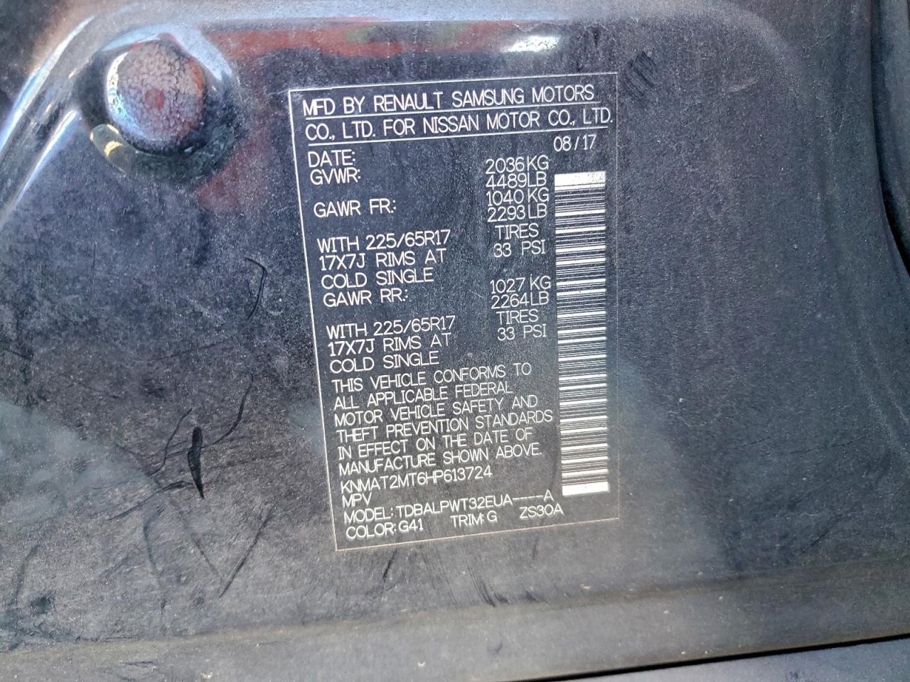 2017 Nissan Rogue S VIN: KNMAT2MT6HP613724 Lot: 94886645