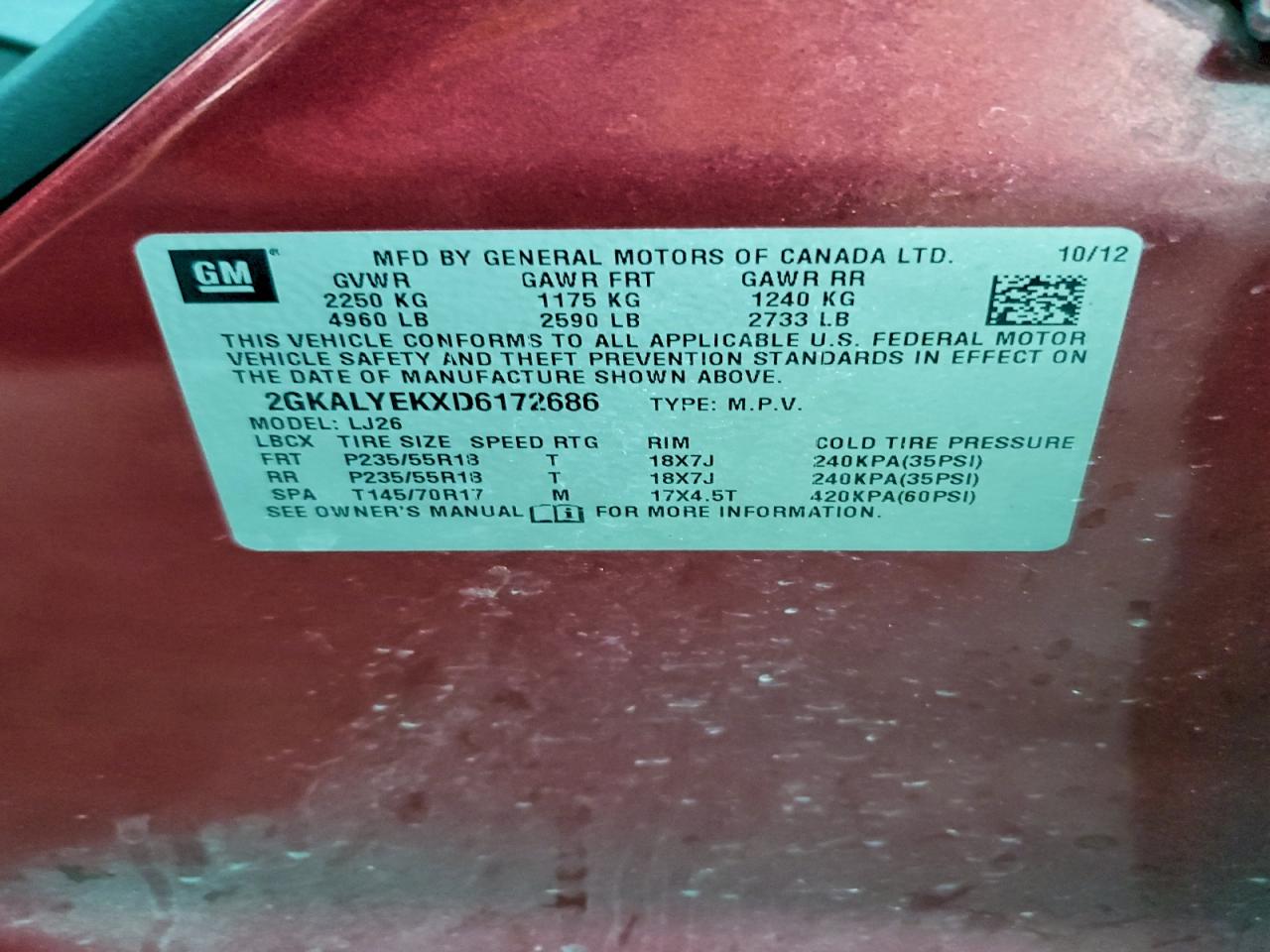 2013 GMC Terrain Denali VIN: 2GKALYEKXD6172686 Lot: 95119285