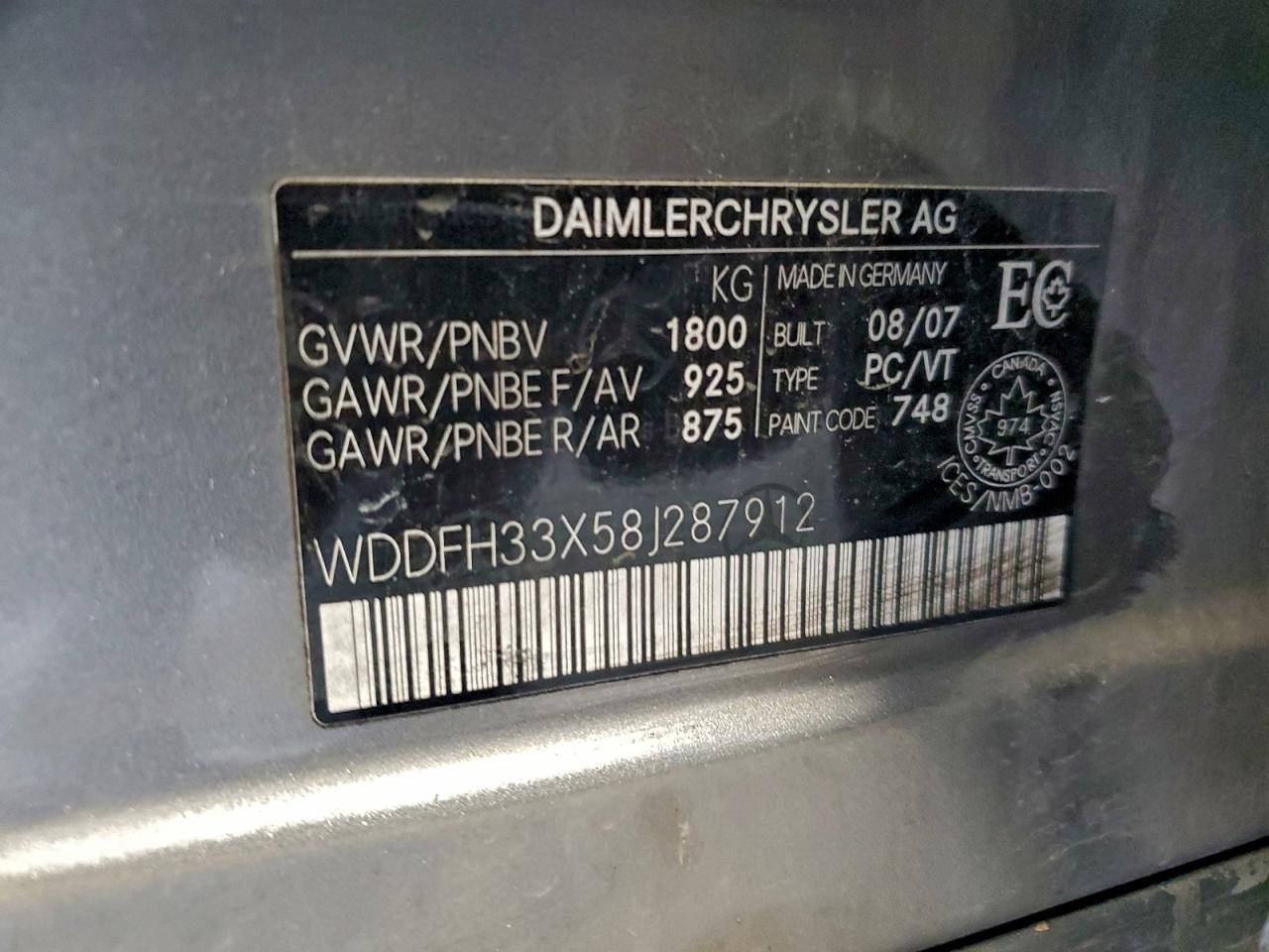 2008 Mercedes-Benz B200 VIN: WDDFH33X58J287912 Lot: 96118005