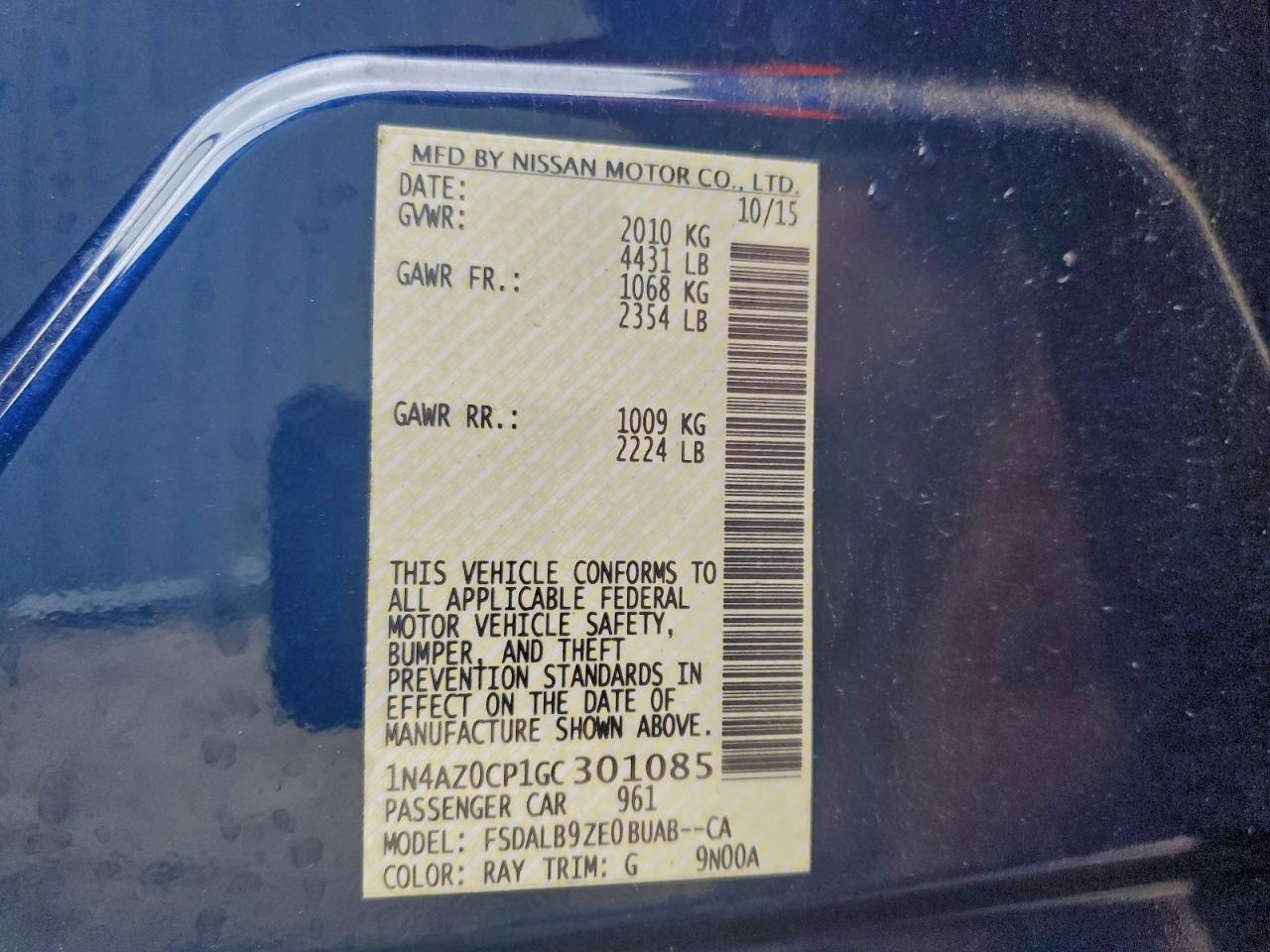 2016 Nissan Leaf S VIN: 1N4AZ0CP1GC301085 Lot: 95612045