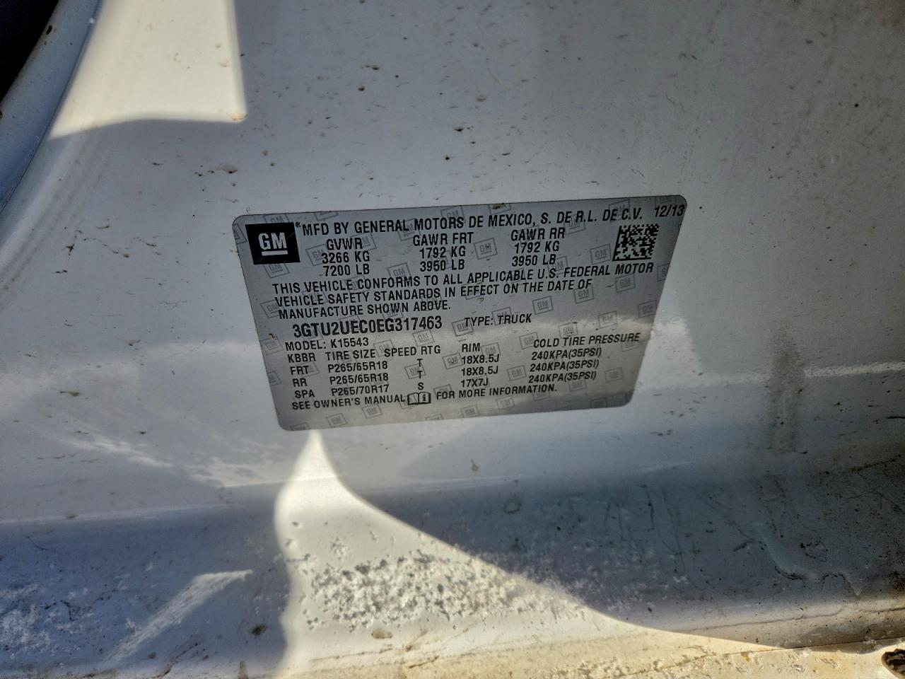2014 GMC Sierra K1500 Sle VIN: 3GTU2UEC0EG317463 Lot: 95427805