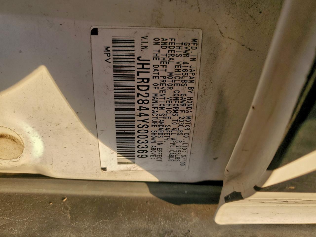 2000 Honda Cr-V Lx VIN: JHLRD2844YS003369 Lot: 94689435