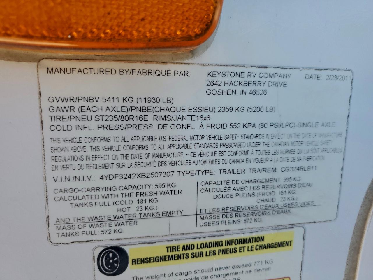 2011 Cougar Trav Trail VIN: 4YDF3242XB2507307 Lot: 94316085