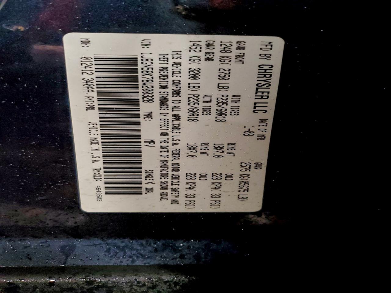 2008 Jeep Liberty Limited VIN: 1J8GN58K78W200328 Lot: 97271515