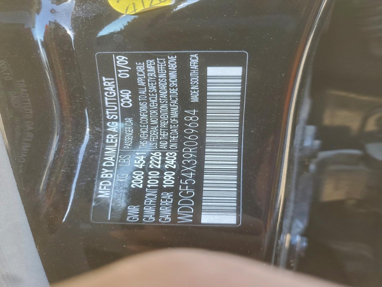 2009 Mercedes-Benz C 300 VIN: WDDGF54X39R069684 Lot: 96948315