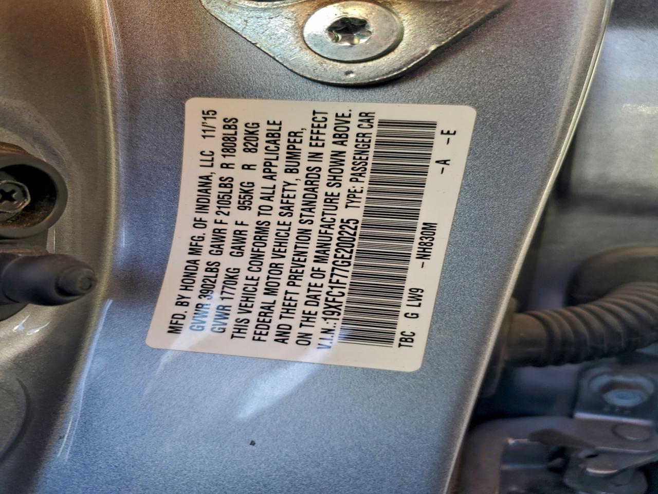 2016 Honda Civic Exl VIN: 19XFC1F77GE200225 Lot: 93691555