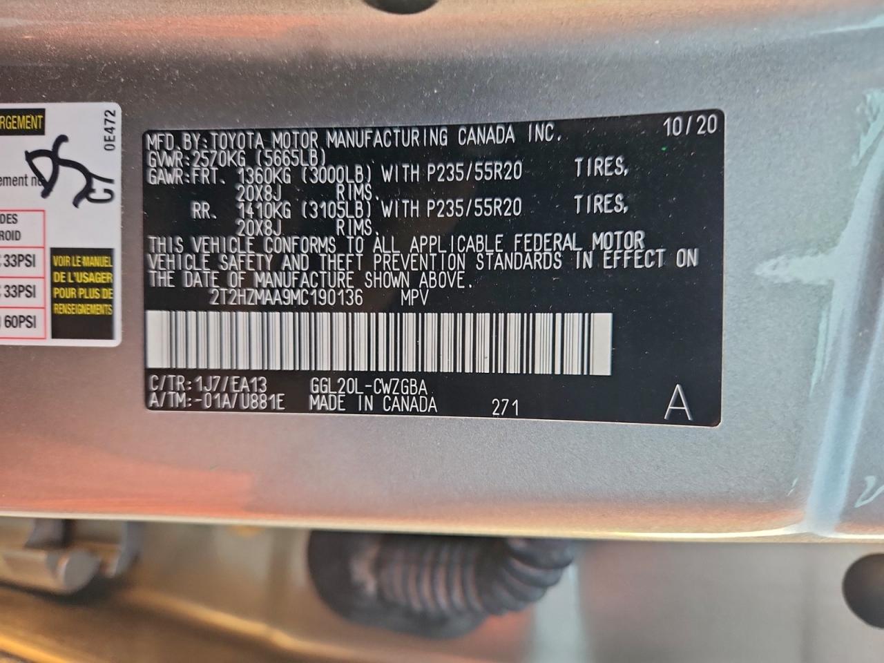 2021 Lexus Rx 350 VIN: 2T2HZMAA9MC190136 Lot: 96131495