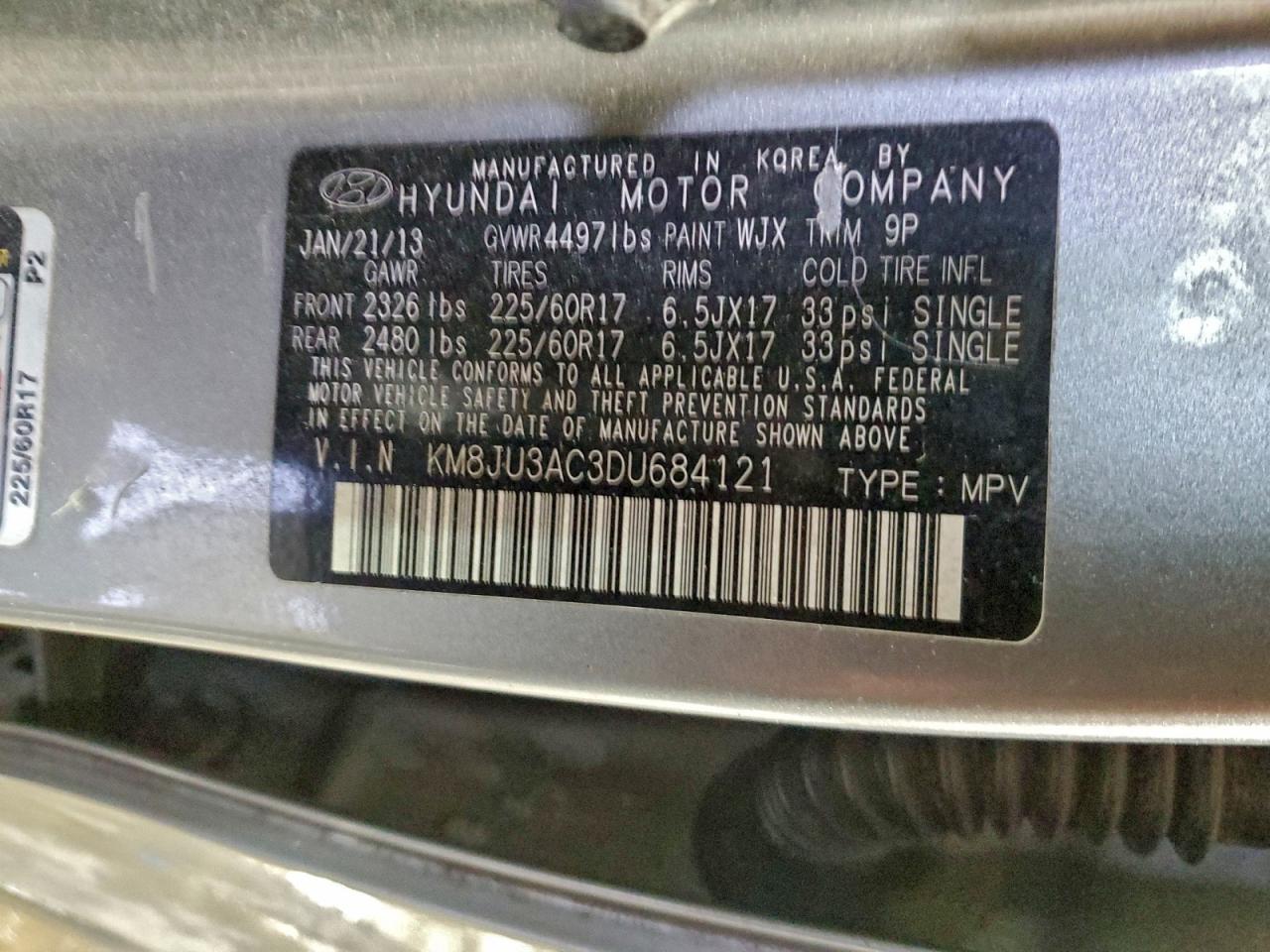 2013 Hyundai Tucson Gls VIN: KM8JU3AC3DU684121 Lot: 95827795