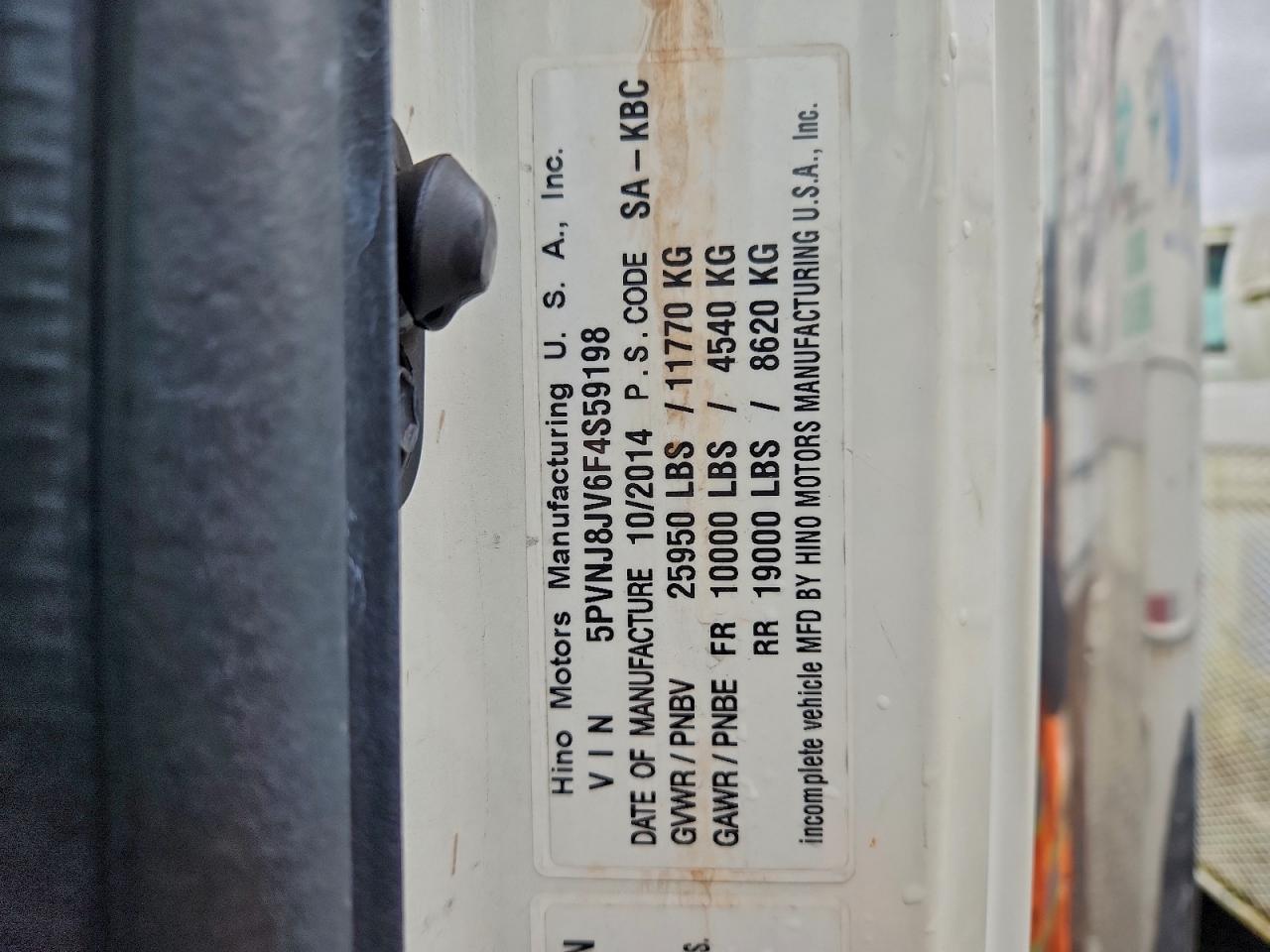 2015 Hino 268 VIN: 5PVNJ8JV6F4S59198 Lot: 93512905