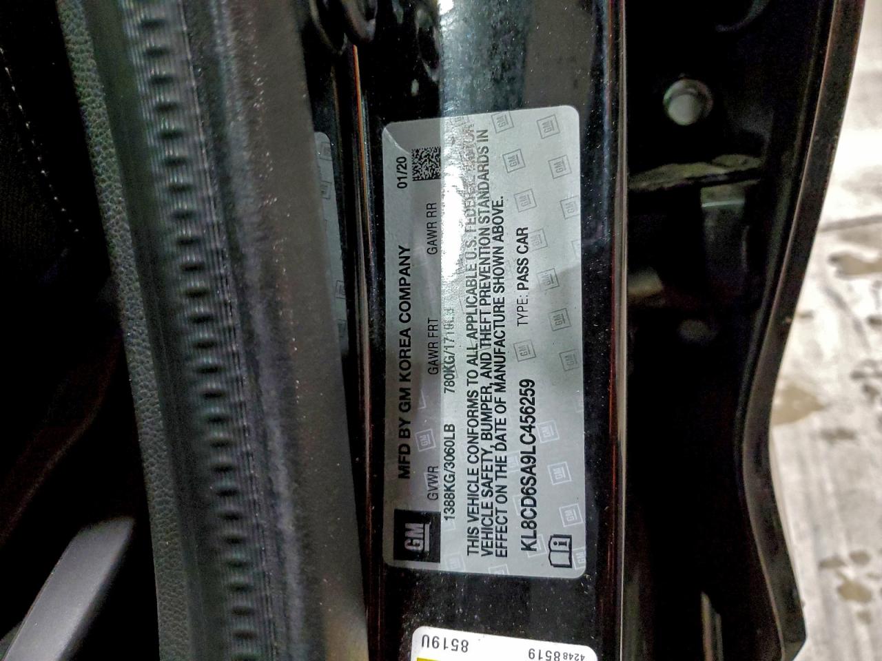 2020 Chevrolet Spark 1Lt VIN: KL8CD6SA9LC456259 Lot: 95936445