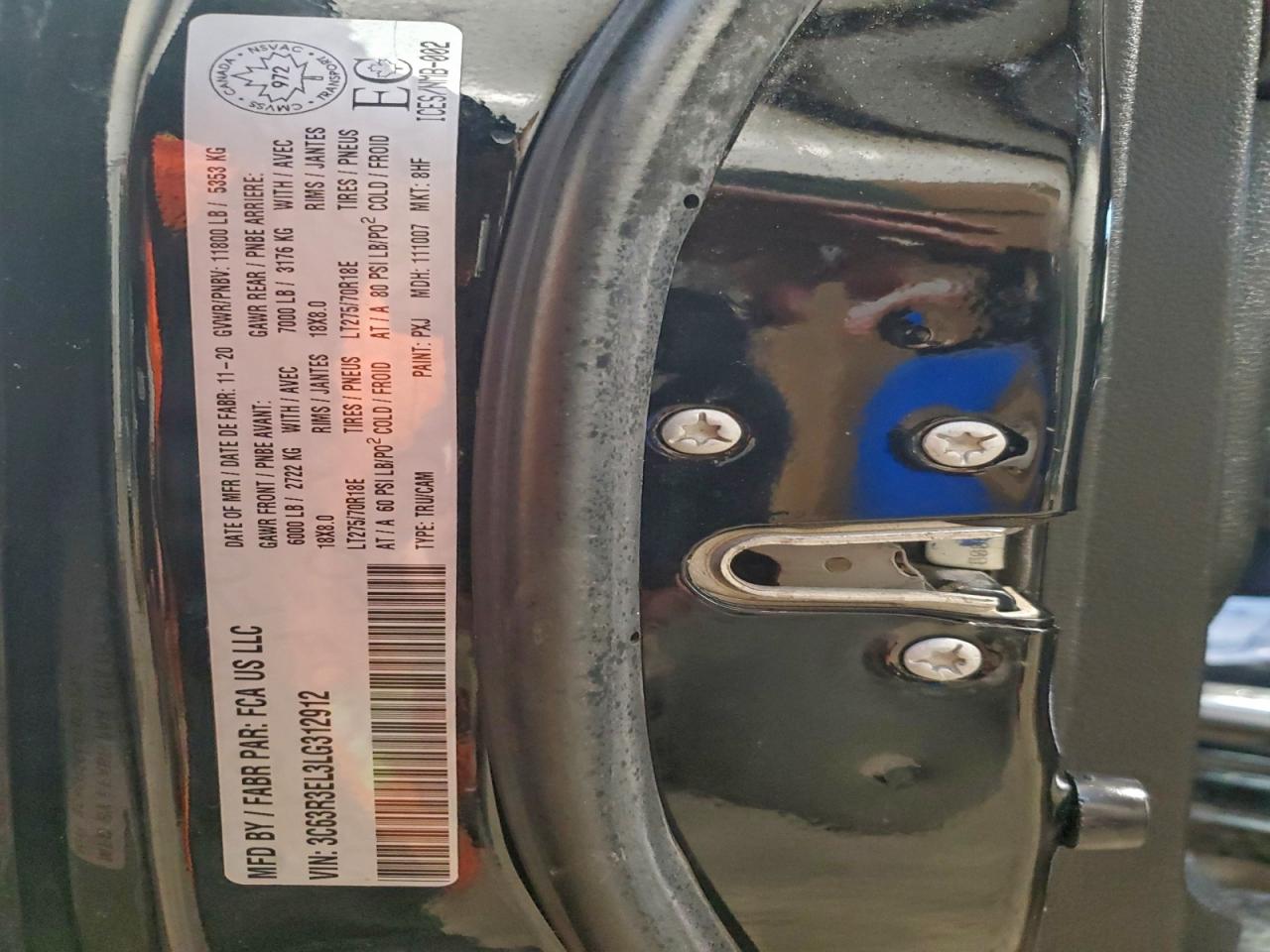 2020 Ram 3500 Laramie VIN: 3C63R3EL3LG312912 Lot: 95061185